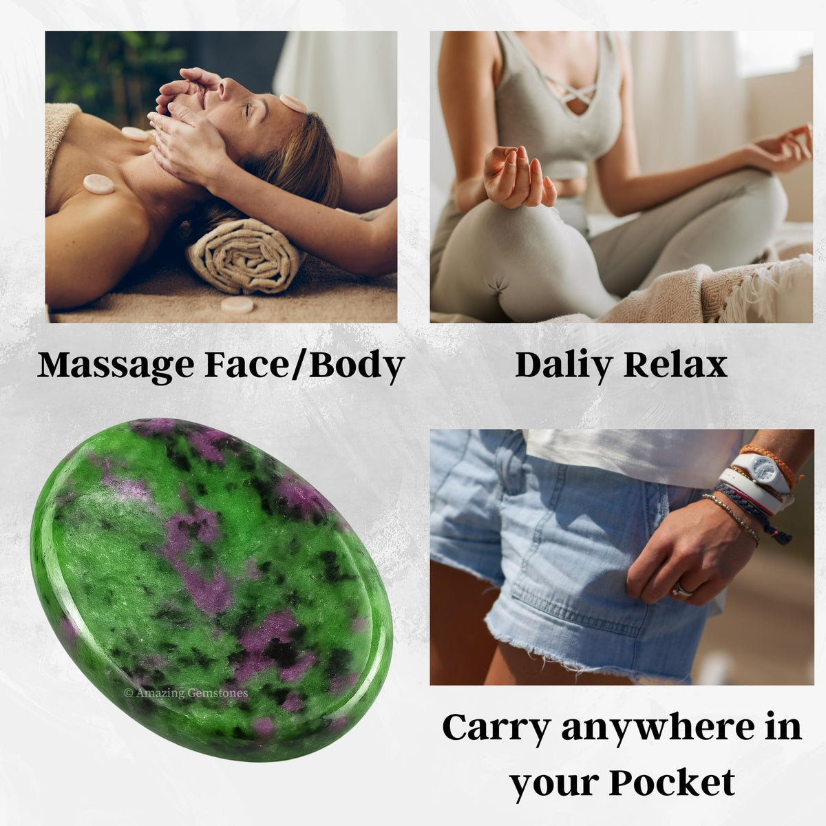 Amazing Gemstone Ruby Zoisite Worry Stone Crystals and Healing Stones - Worry Stones for Stress Relief Gifts - Piedra Crystal Fidget for Meditation, Relaxation - Unique Stocking Stuffers