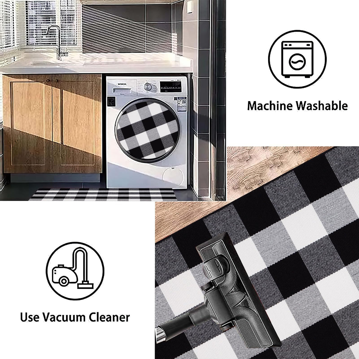 Buffalo Plaid Outdoor Rug 27.5''x 43.3''Black and White Checkered Rug Cotton Machine Washable Farmhouse Mat for Outdoor, Kitchen, Farmhouse, Entryway,Bathroom