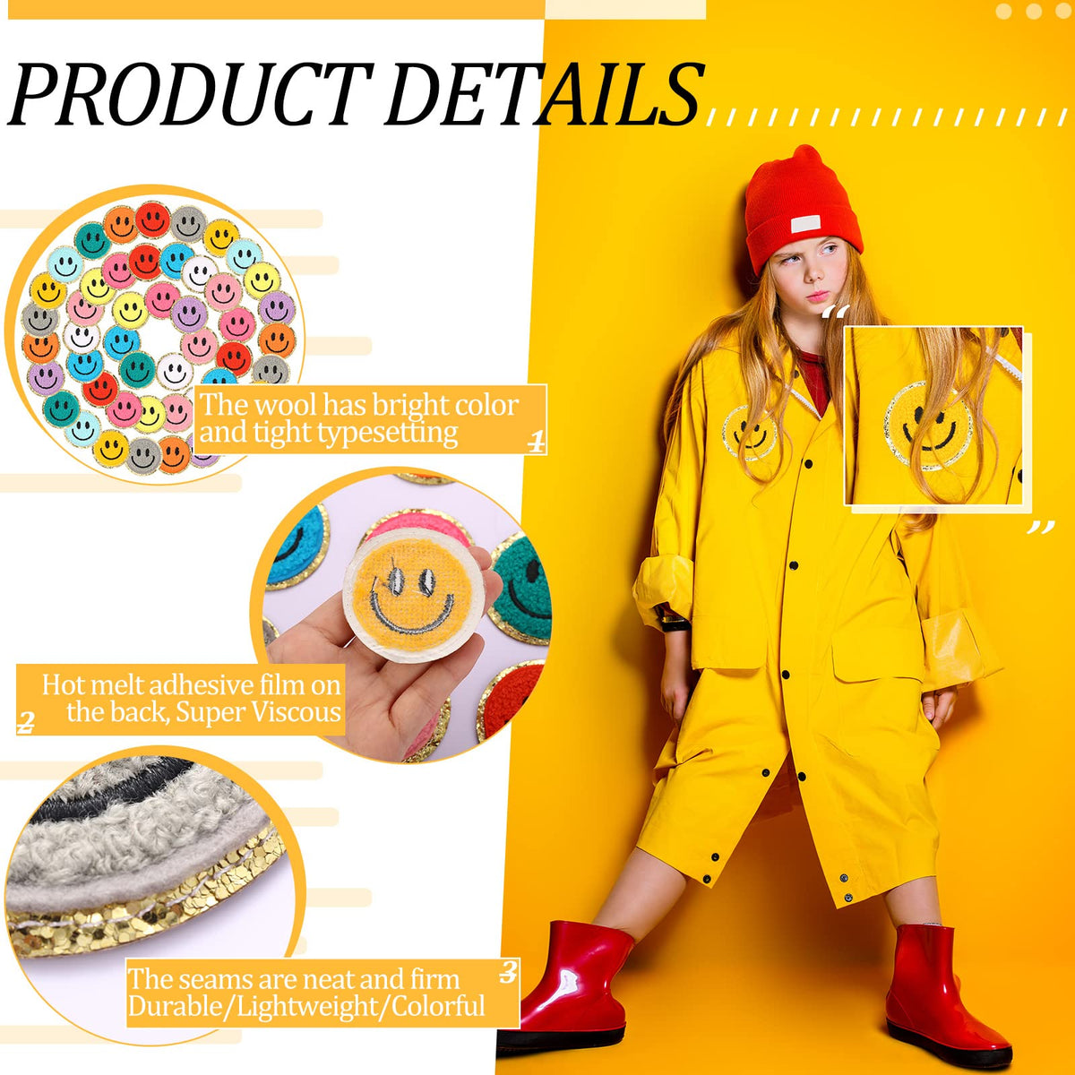 Jutom 48 Pcs Smile Face Iron on Patches Sew on Decorative Repair Patches for Clothes Hats Shirts Shoes Jeans Bags Backpacks