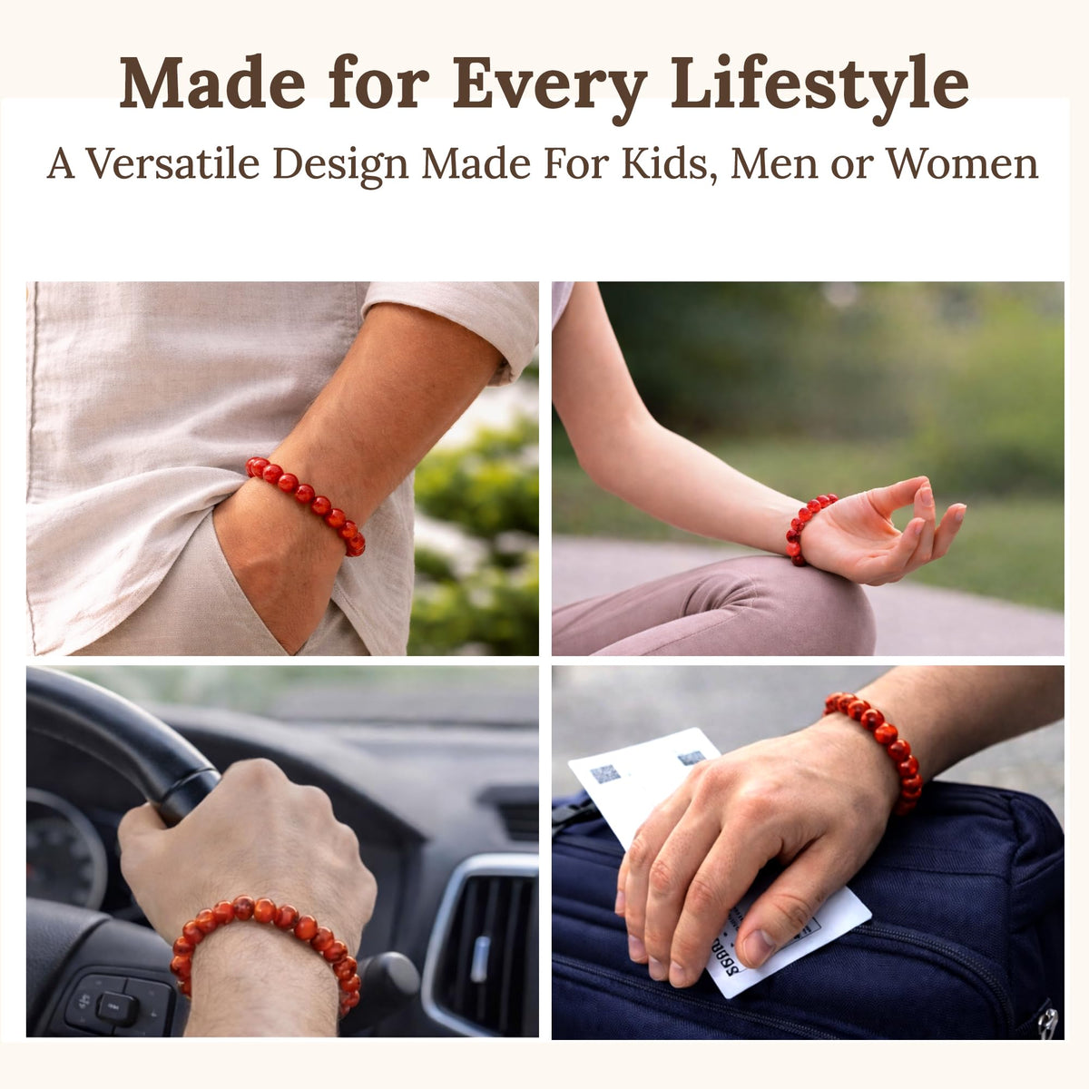 Elm City Direct 8mm Natural Stone Beaded Bracelet – Unisex Crystal Stretch Bracelets for Men & Women, Chakra & Healing Jewelry, Gift-Ready Beaded Bracelets (Carnelian, 8mm)