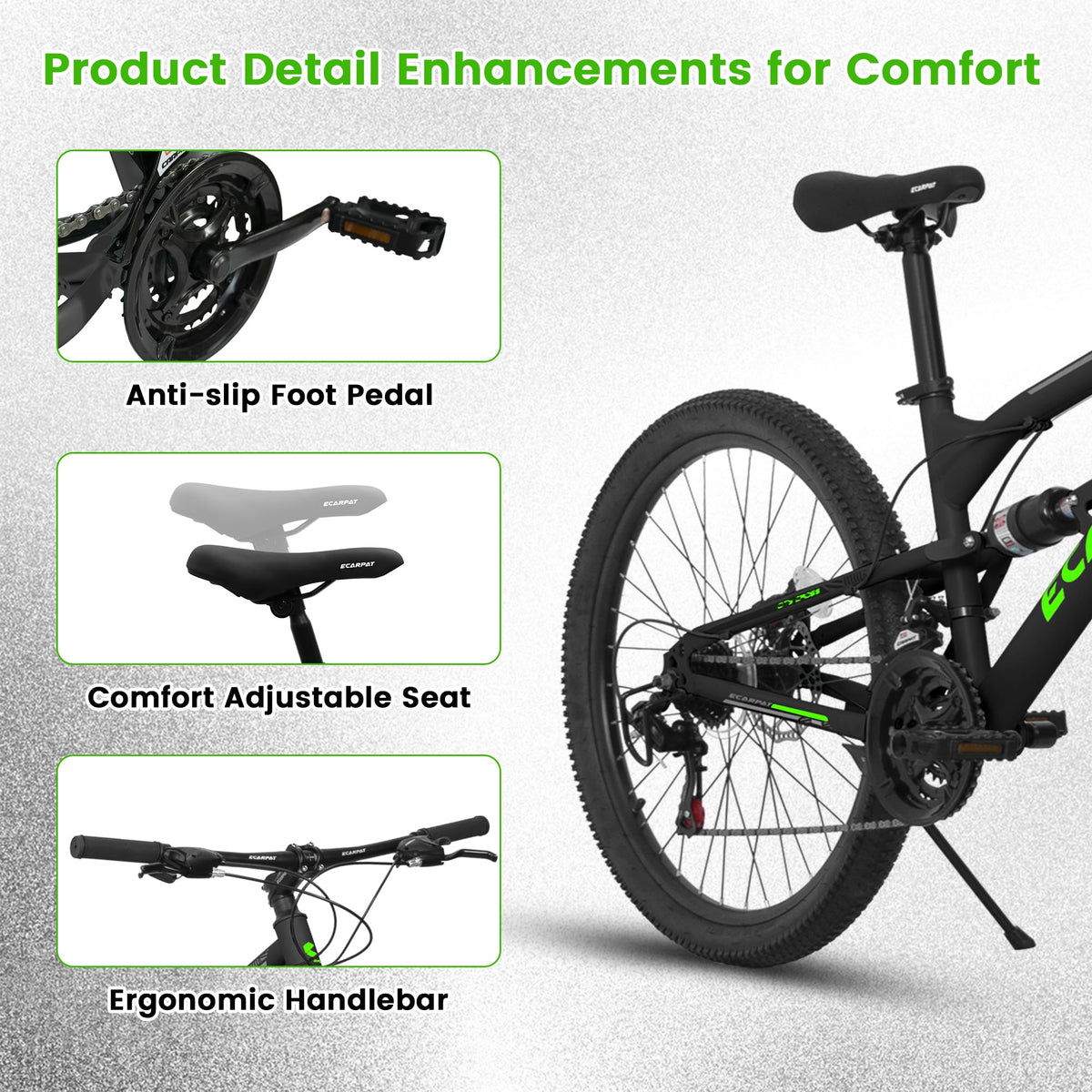 26 Inch Mountain Bike, 21-Speed Mountain Bicycle with Full Suspension and Dual Disc Brakes Thumb Shifter, High Carbon Steel Frame MTB Bike for Teenagers Adult Men Women Trail Commuter, Black-Green
