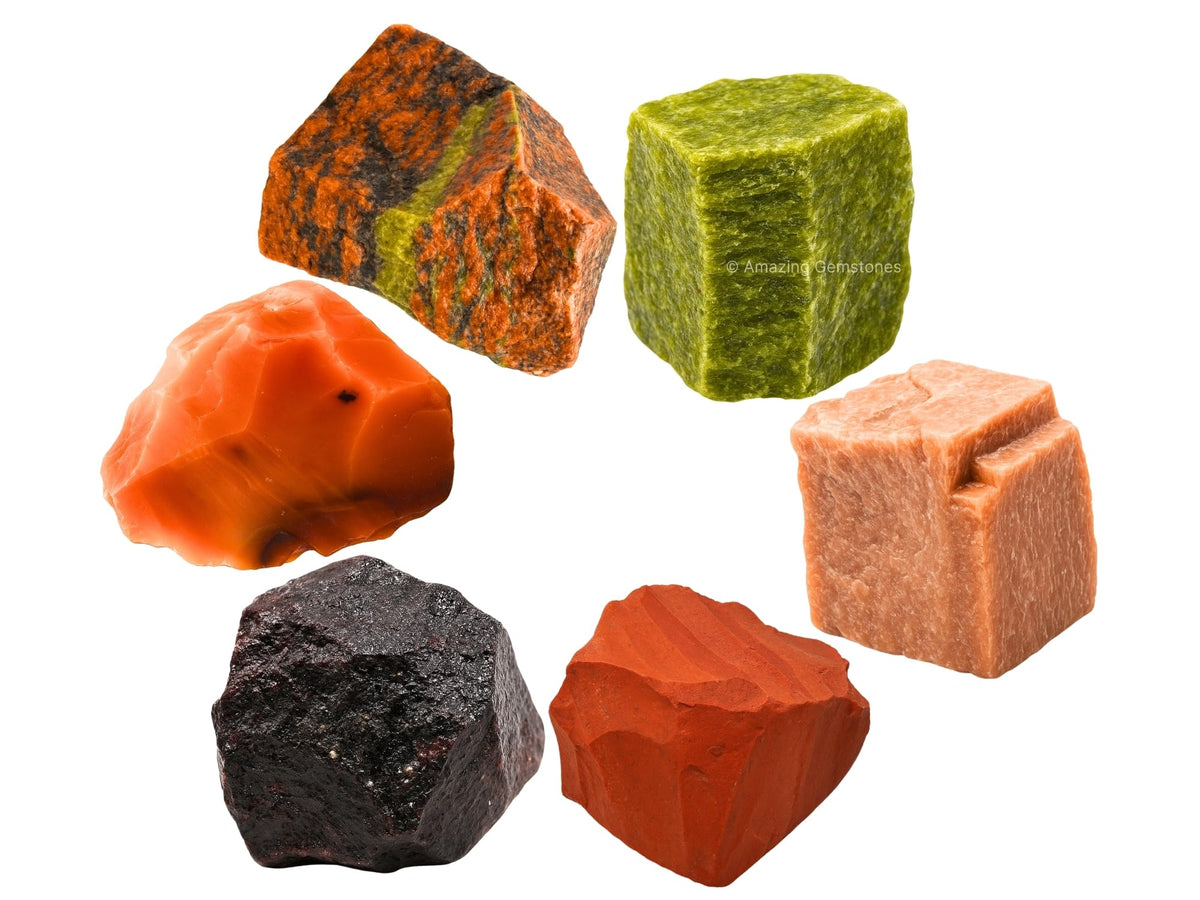 Amazing Gemstone Crystals for Fertility Manifestation, Set of 6 Carnelian, Unakite, Peach Moonstone, Garnet, Red Jasper and Vesuvianite Healing Crystals and Stones