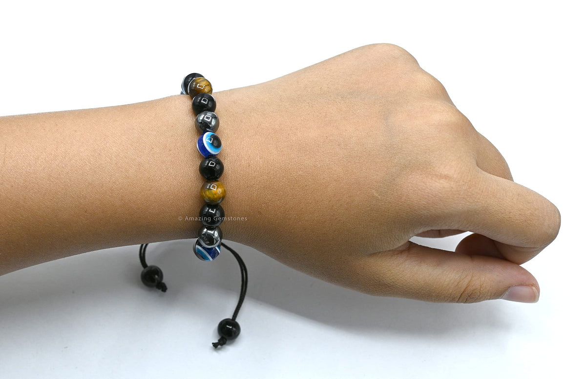 Amazing Gemstone Evil Eye Bracelets for Men Women - Ultimate Protection - Black Obsidian, Tigers Eye and Hematite - Healing Bracelets Gifts for Mom Mothers Day Pulseras Para Hombres Mujer