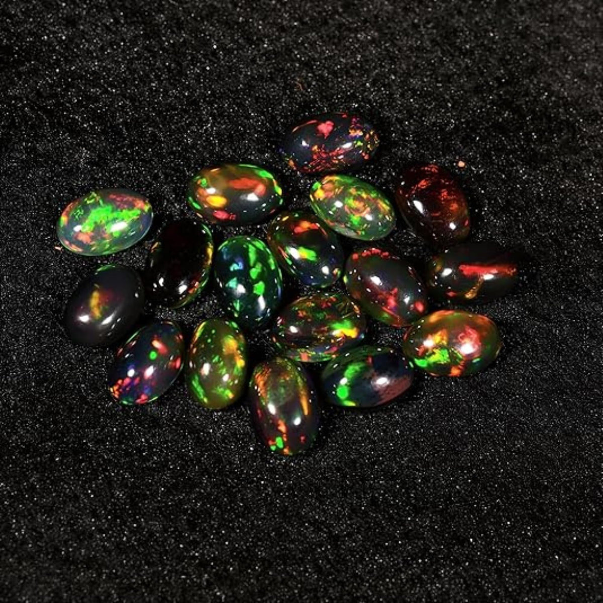 Natural AAAA+ Quality Ethiopian Opal Cabochon Lot, Oval Shape, Multi Fire Opal for Jewelry Making (5pcs black opal - 4x6mm)
