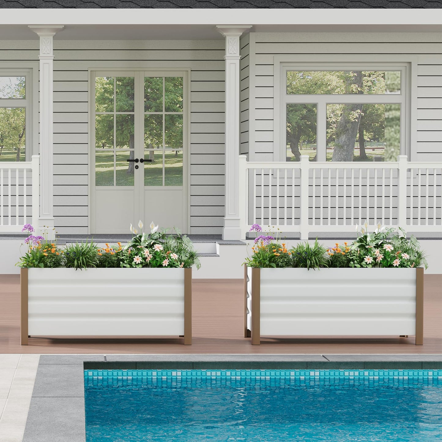JoanKaren 2 Pack Aluminum Raised Garden Bed with Legs, 24x16x18 in Outdoor Metal Elevated Planter Box with Drainage Holes for Garden, Patio, Balcony, Backyard Vegetable & Flower Planting, White