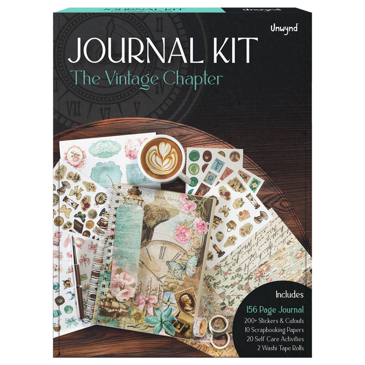 Unwynd Vintage Chapter Journal Kit Scrapbooking Kit, Aesthetic Flower Scrapbook Kit for Bullet Junk Journal, Washi Tape, Stickers, Papers DIY Journaling Supplies,Gift Adult Women Beginner Calligraphy