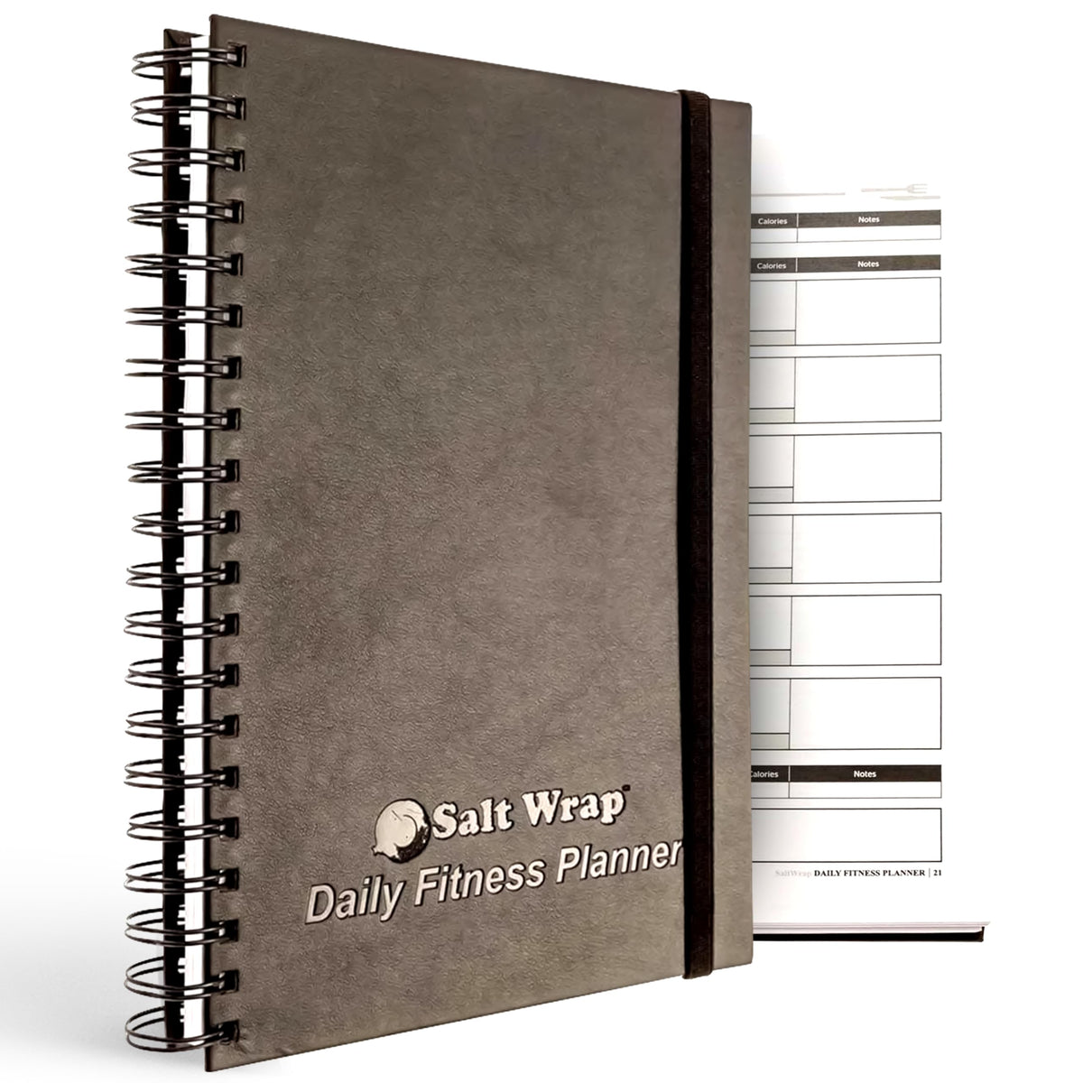 SaltWrap Daily Fitness Planner - Gym Workout Training Log, Weightlifting Exercise Journal, and Food/Diet Tracker - Daily and Weekly Pages, Goal Tracking, Spiral-Bound, 7 x 10 inches