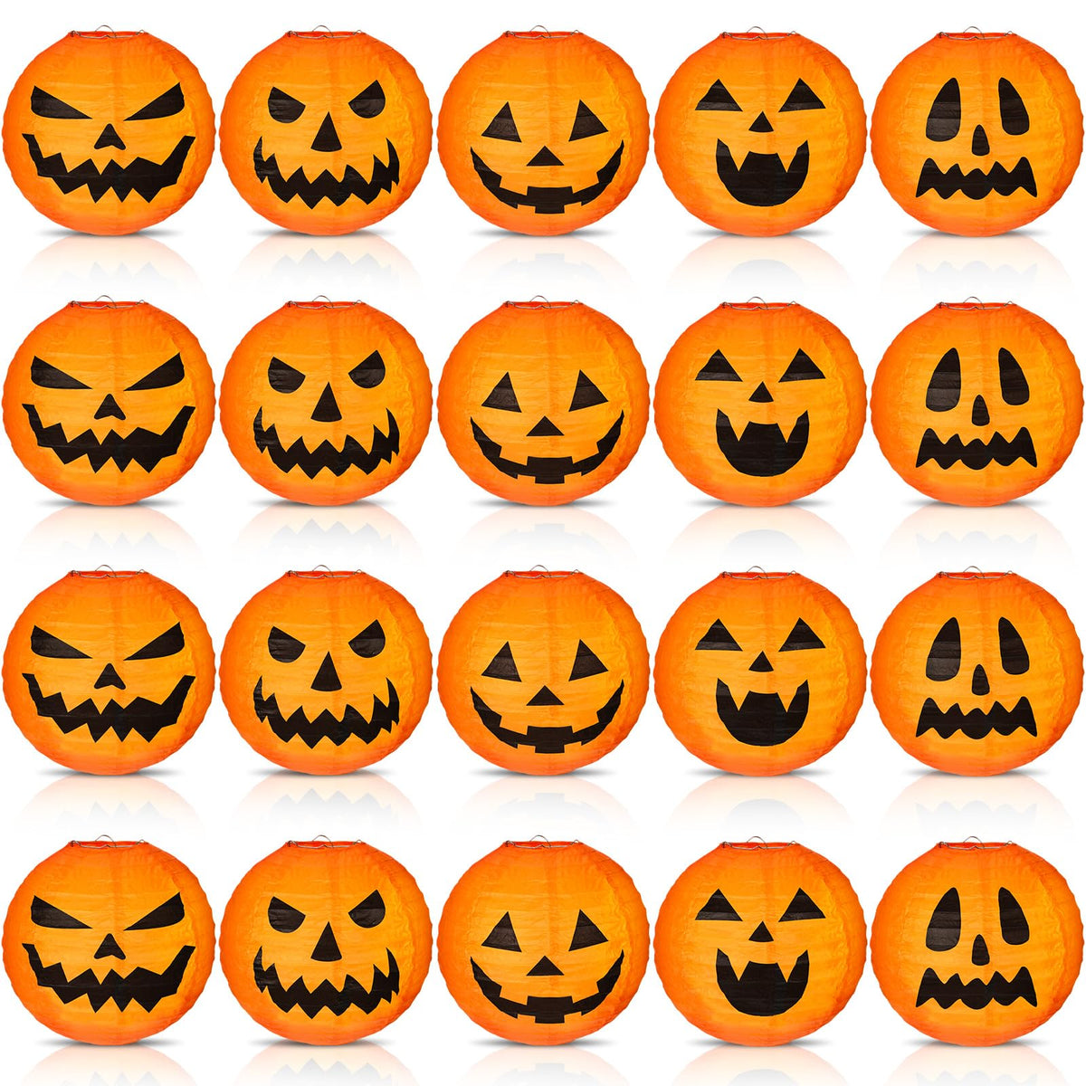 Retisee 20 Pcs 8 Inch Halloween Pumpkin Paper Lantern Halloween Jack O Lantern Paper Lantern Orange Pumpkin Lantern for Halloween Party Halloween Pumpkin Hanging Paper Lantern for Indoor Outdoor Decor