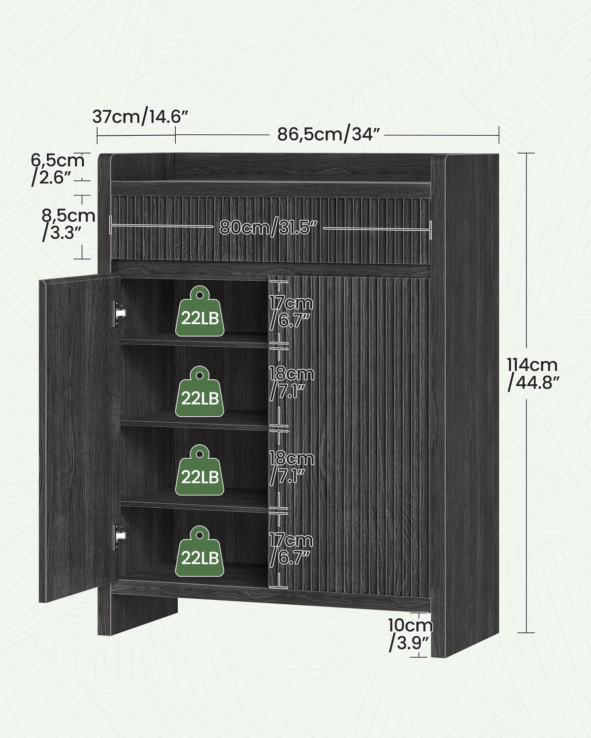 CHOEZON Shoe Storage Cabinet, 44.8" Tall Large Shoe Cabinet, Shoe Storage Organizer for Entryway, Fluted Shoe Cabinet with Drawer & Adjustable Shelves, Mid-Century, for Hallway, Charcoal Gray MSC03TH