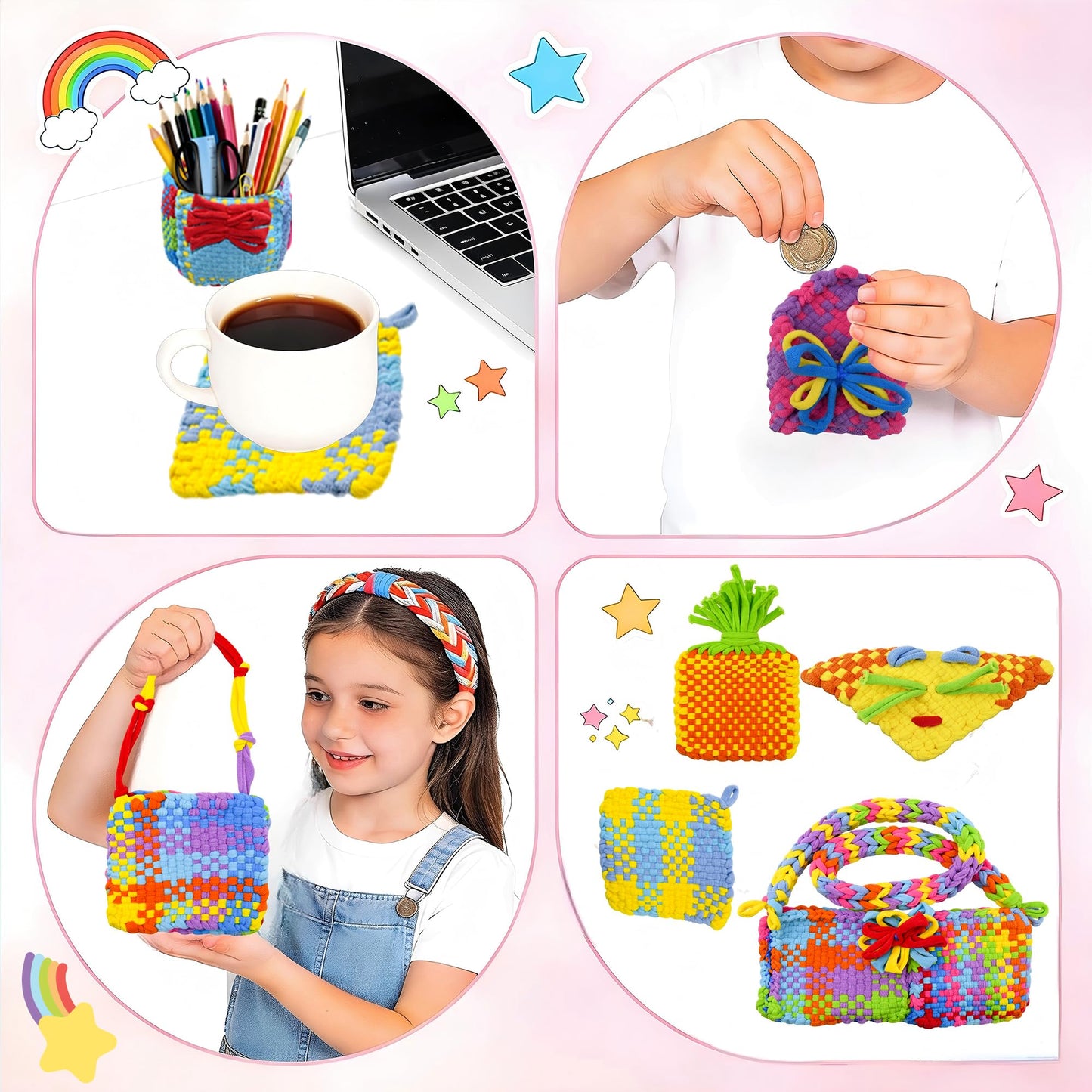 SOOHAOLISS 900pcs Weaving Loom Refill Loops for 7'' Weaving Loom, Potholder Loops in 9 Pastel Colors, Elastic Pot Holder Loom Refills, Nylon Loom Bands for Kids, Adults, Ideal Gifts for Girls