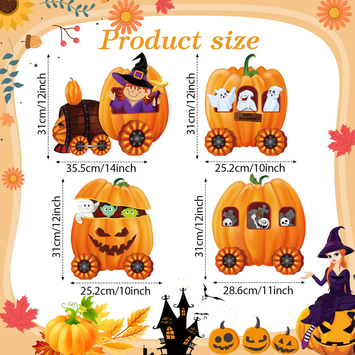 Shellwei 4 Pcs Thanksgiving Pumpkin Yard Outdoor Decor Skeleton Train Yard Signs Autumn Harvest Decorations for Lawn Outdoor Garden Farmhouse Home Thanksgiving Party Decor(Pumpkin,Yellow)