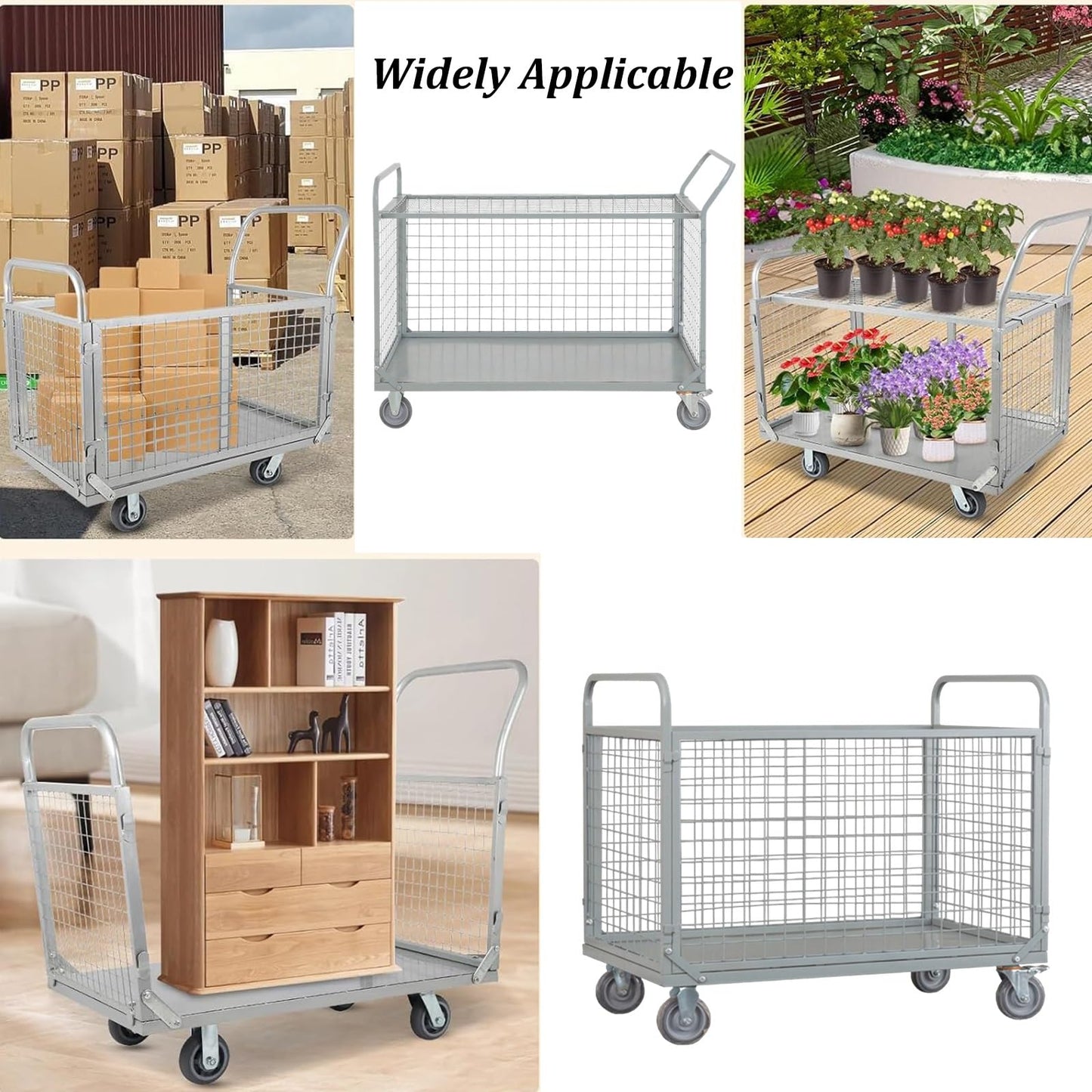 Heavy Duty Platform Truck Cart with Cage, Extra Large Foldable Push Cart, 2200LBS Capacity, for Warehouses Storage