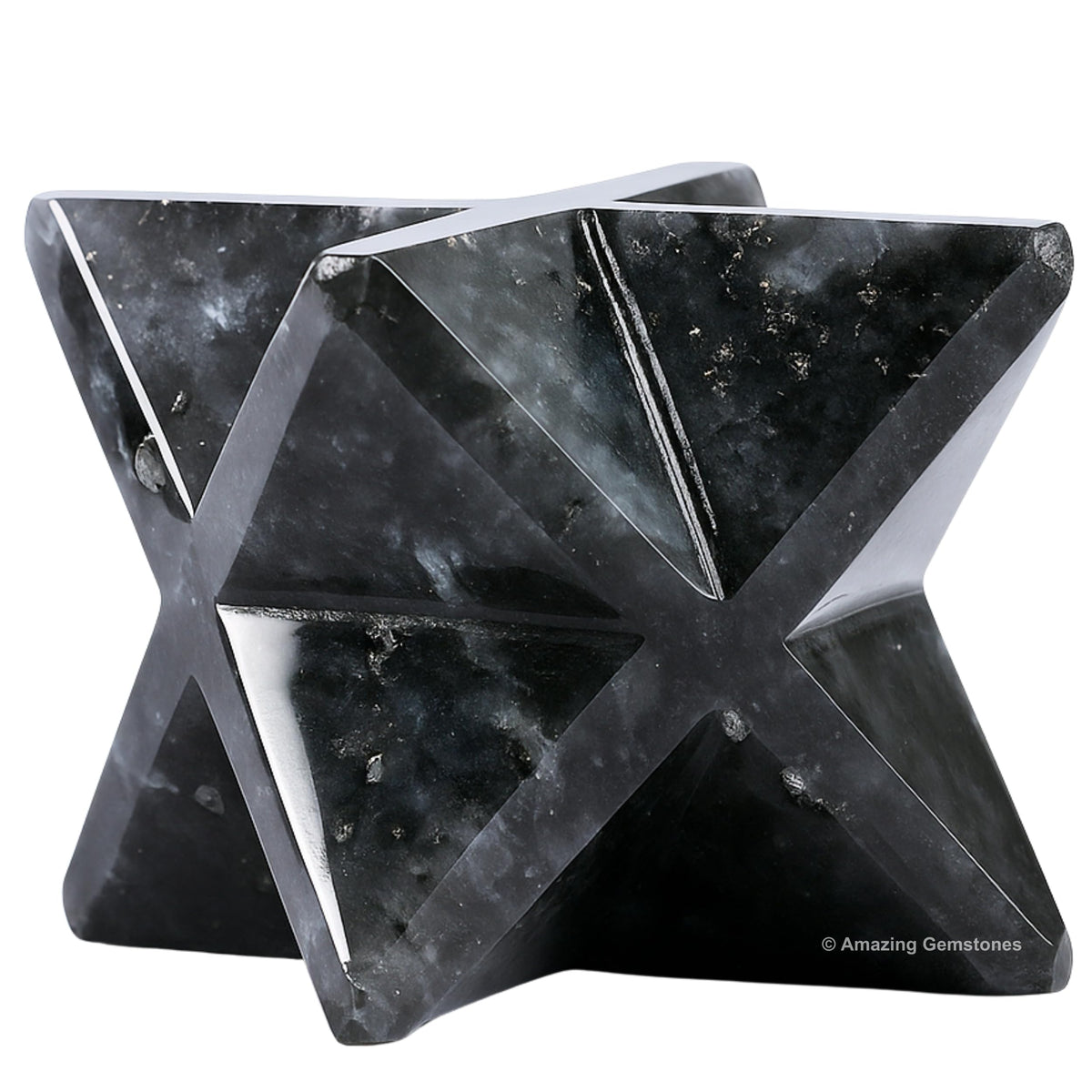 Amazing Gemstone Larvikite Merkaba Crystal - 1 Inches Metaphysical Merkaba Star for Meditation - Energetic Tetrahedron Crystal and Healing Stones for Spiritual Growth and Healing (20-25mm)
