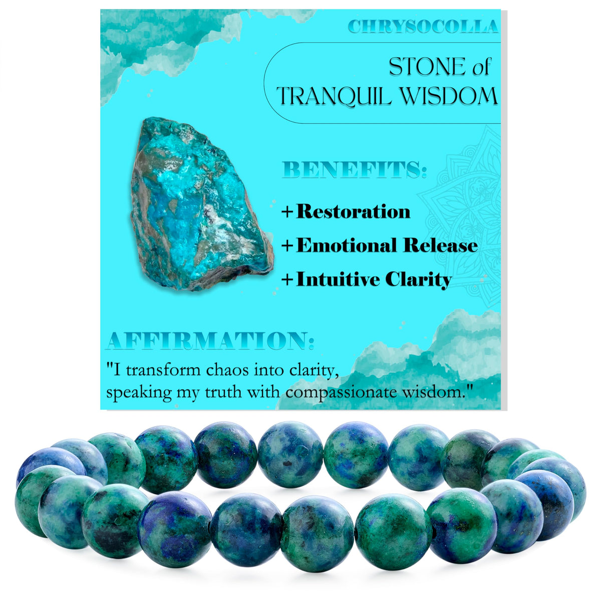 Chrysocolla-Gentle Expression-8mm Beaded Bracelets for Women Handmade Semi Precious Natural Stone Stretch Elastic Jewelry Yoga Protection Gifts