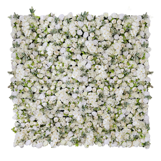 flora shining Artificial White Rose Flower Wall Panel, 94.5 x 94.5 inches, Wedding & Event Backdrop Decoration