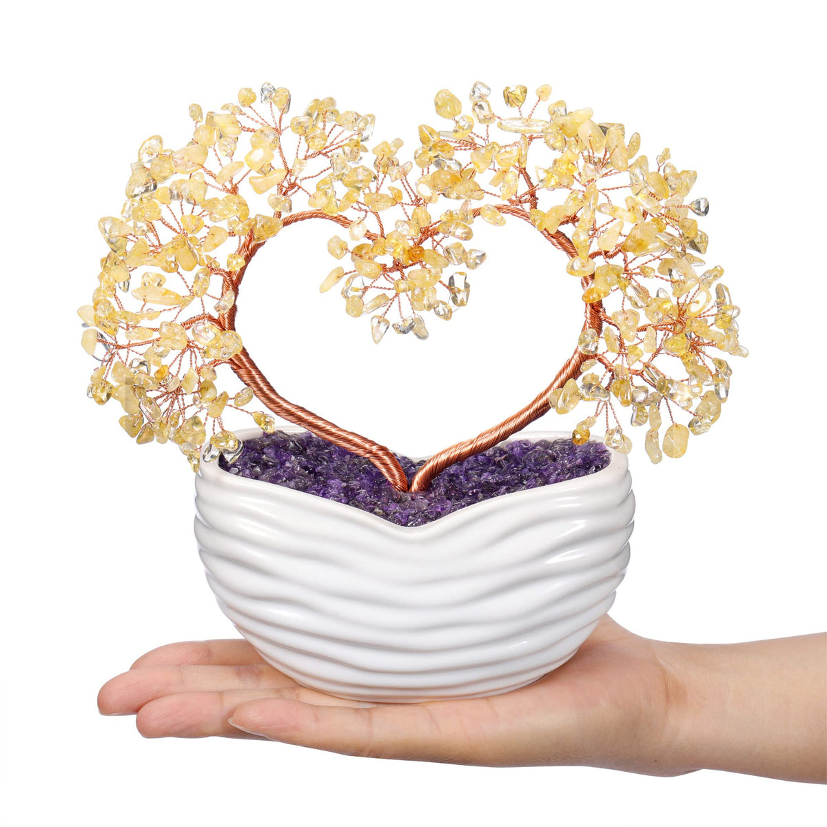 GEHECRST Citrine Crystal Heart Tree Handmade Healing Crystal Gemstone Money Trees Stone Bonsai Tree Energy Feng Shui Ornament for Home Office Desk Decor Crystals Gift for Mom Mothers Day Women