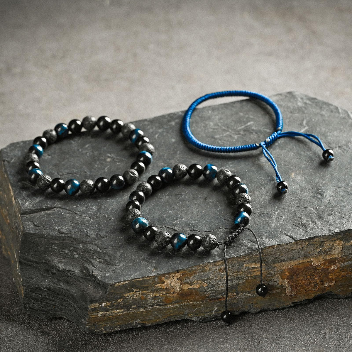 SAMXY Men Bead Bracelet - 8mm Blue Tiger Eye Black Obsidian & Lava Stone Beads - Natural Onyx & Crystal Healing Stones - Handmade Adjustable Protection Bracelet- Spiritual Jewelry Gift for Women men