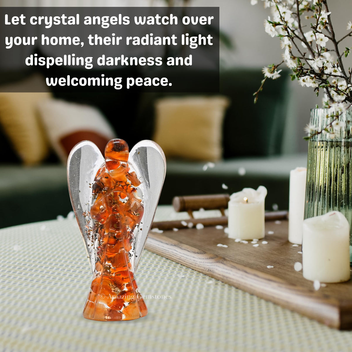 Amazing Gemstone Carnelian Guardian Angel Figurine Pocket Crystal Angel for Protection - Orgone Guardian Angel with Orgonite Layer and Natural Crystal for Healing Gift (2 Inch, Organite)