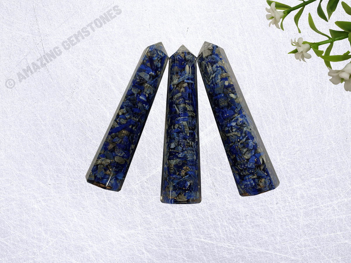 Amazing Gemstone Lapis Lazuli Crystal Orgone Towers ~ Natural Healing Crystal Point Obelisk for Reiki Healing and Crystal Grid (4.5 to 5 Inch, Pack of 1)