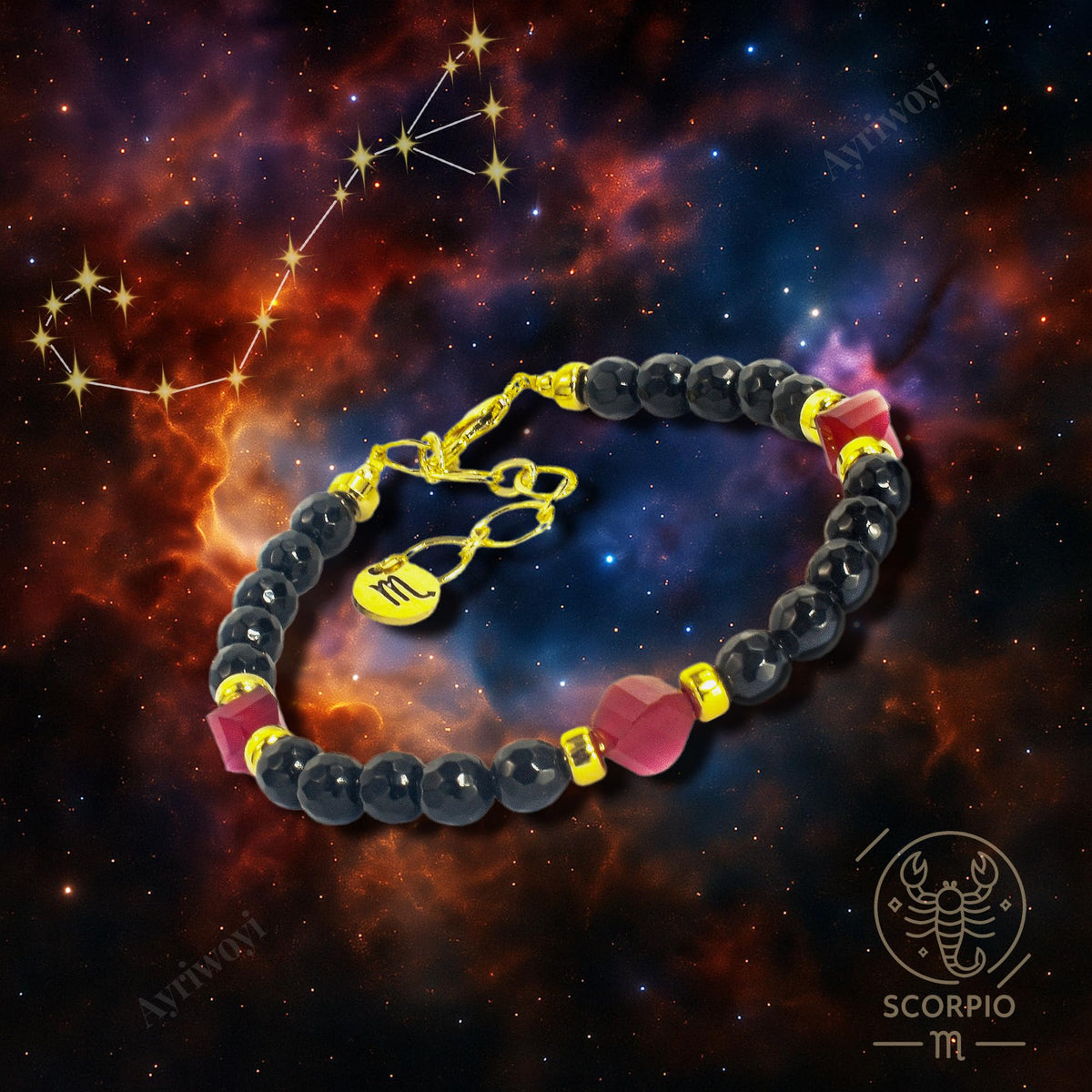 Scorpio Zodiac Bracelet Black Obsidian Carnelian Crystal Healing Small Beaded Bracelets Dainty Bracelets Adjustable Astrology Bracelet Gift for Women