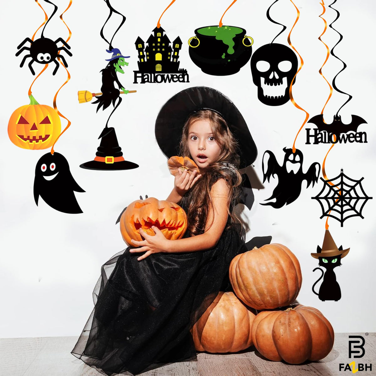 Halloween Balloons and Hanging Swirls - Pack of 64 | Giant 47 Inch Bat Balloons, Black Spider and Pumpkin Balloon | Spooky Halloween Party Decorations