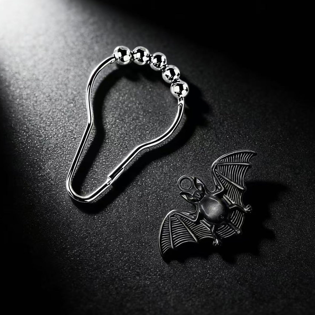 ZILucky Set of 12 Bats Shower Curtain Hooks Rings Halloween Party Supplies Haunted House Decoration Stainless Steel Rustproof (Black-Bat)
