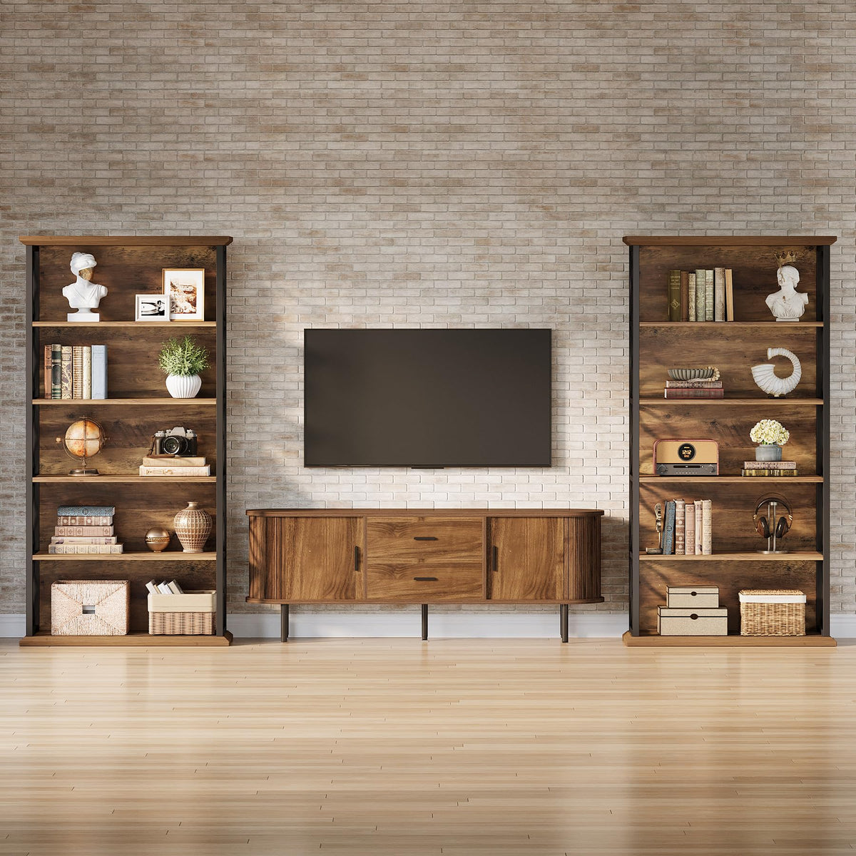 Tribesigns 6-Tier Tall Bookshelf Set of 2, 71" Industrial Bookcase with Metal Frame, Freestanding Open Storage Shelves for Home Office, Living Room, Bedroom