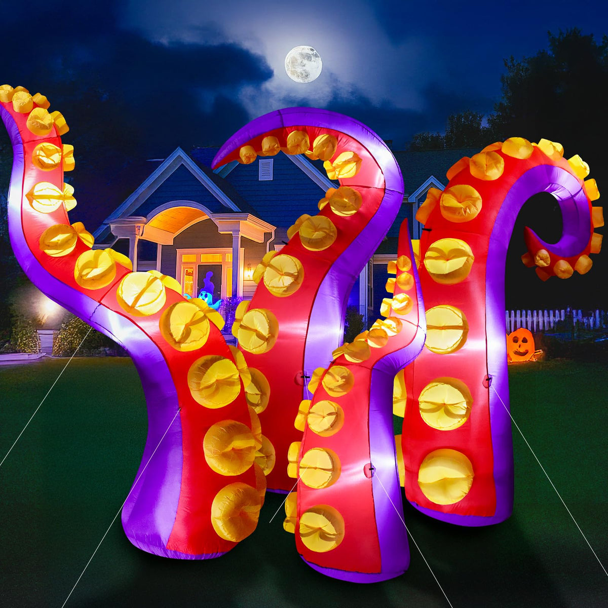 Max Fun 1pc Halloween Inflatables Decoration Inflatable Octopus Tentacles Outdoors Decorations with LED Lights Built-in Blow Up Yard Decoration for Outdoor Garden Lawn (Tentacles - A)