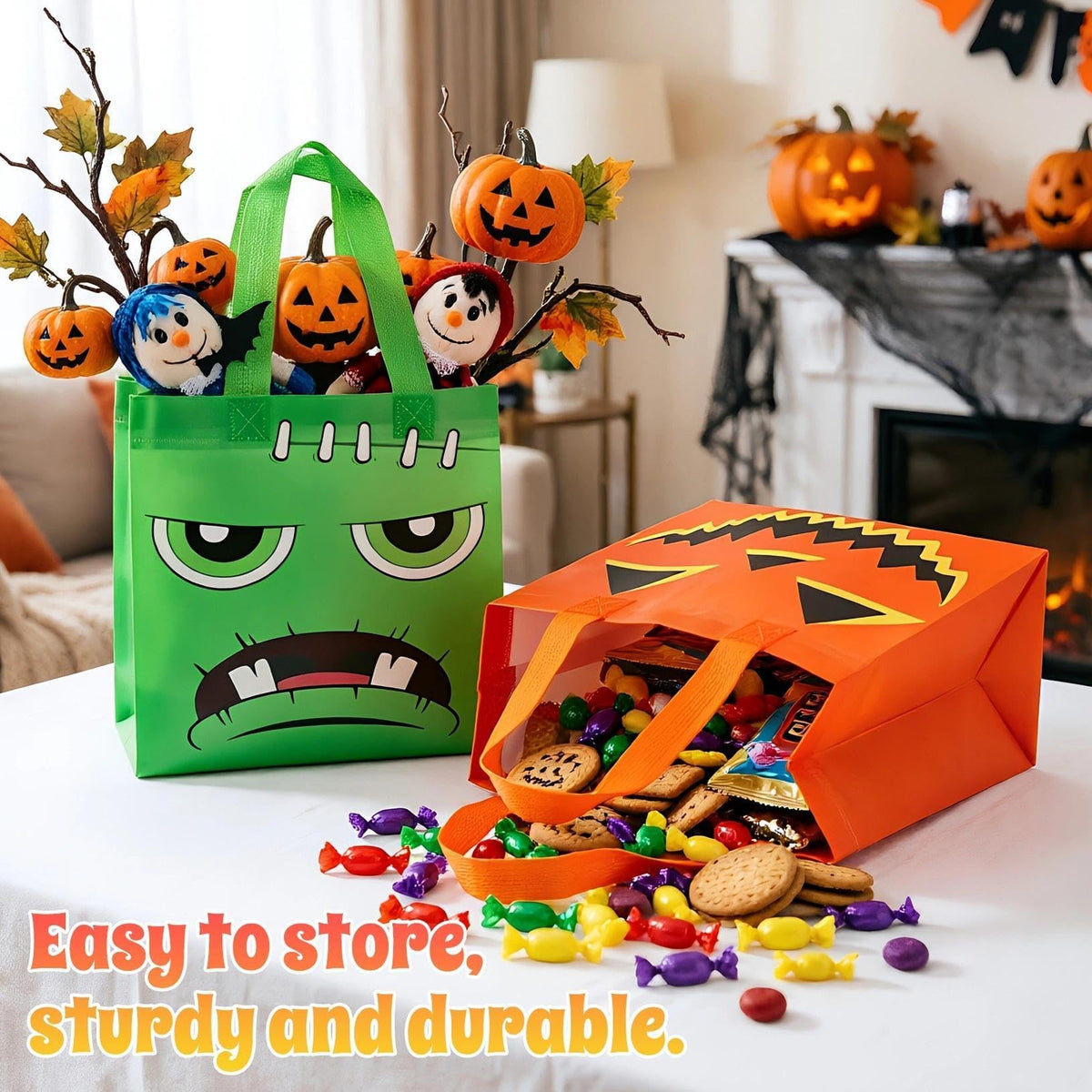 Zoonlinpp 24 Pcs Halloween Goodie Bags Cute Non-Woven Tote Goody Candy Gift Bag for Halloween Themed Trick or Treat Party