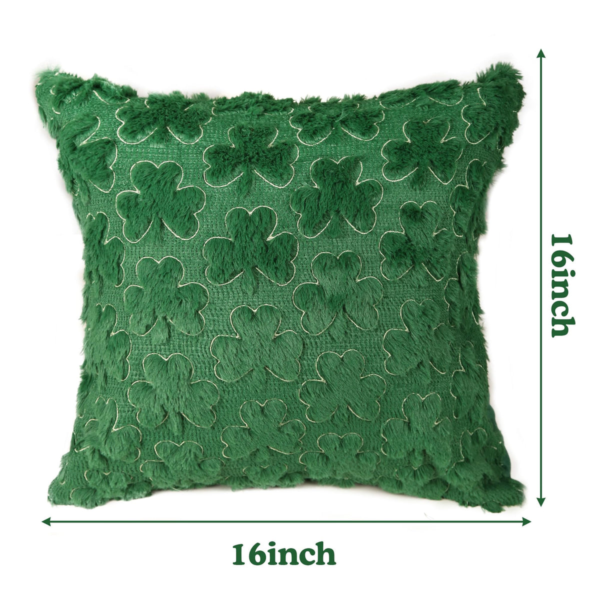 Vermeyen St Patricks Day Pillow Covers 16 x 16 inch Set of 2 3D Embroidered Shamrock Pillow Soft Plush Faux Fur St Patricks Day Decorations for SOFE Bedding Holiday