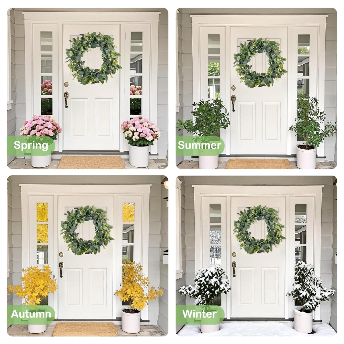 GOVIRAYE 24” Artificial Eucalyptus Wreath, Full & Lifelike Greenery Wreath with Frosted Tips, Door Decoration, All-Season Farmhouse Wedding Wall & Outdoor Decor