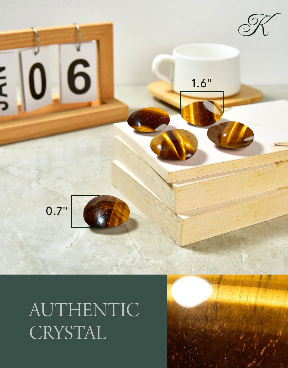 KALIFANO Tiger's Eye Heart - Worry Stone with Healing & Calming Effects - AAA Grade High Energy Crystal with Information Card - Reiki Carving Used for Protection (Family Owned)