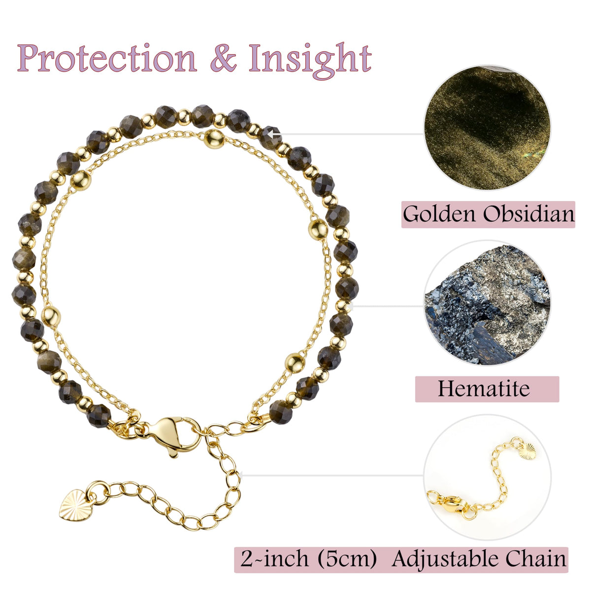 Farfume Golden Obsidian Crystal Bracelet Beaded Bracelets for Women 4mm Natural Stone Beads Gemstone Handmade Jewelry Valentine's Day Gifts