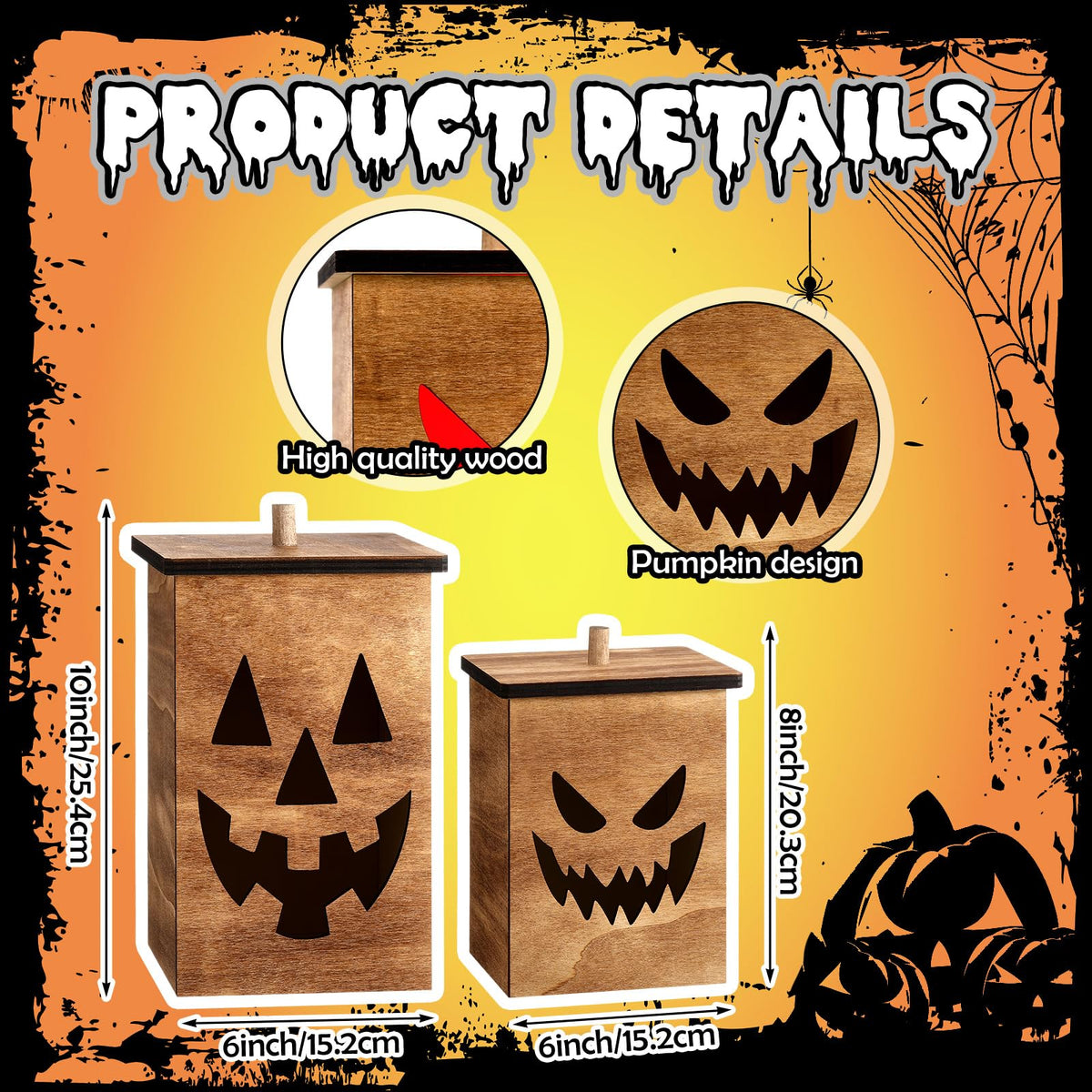2 Pcs Wooden Jack O Lantern Pumpkins Halloween Light Up Jack O Lantern Outdoor Indoor Battery Operated Lighted Pumpkin With Spooky Face Halloween Decorations Party Favor Gift