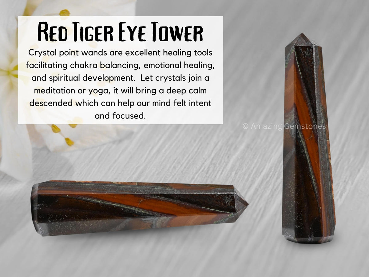 Amazing Gemstone Red Tiger Eye Crystal Towers - Natural Healing Crystal Point Obelisk for Reiki Healing and Crystal Grid (3" to 4" INCH)