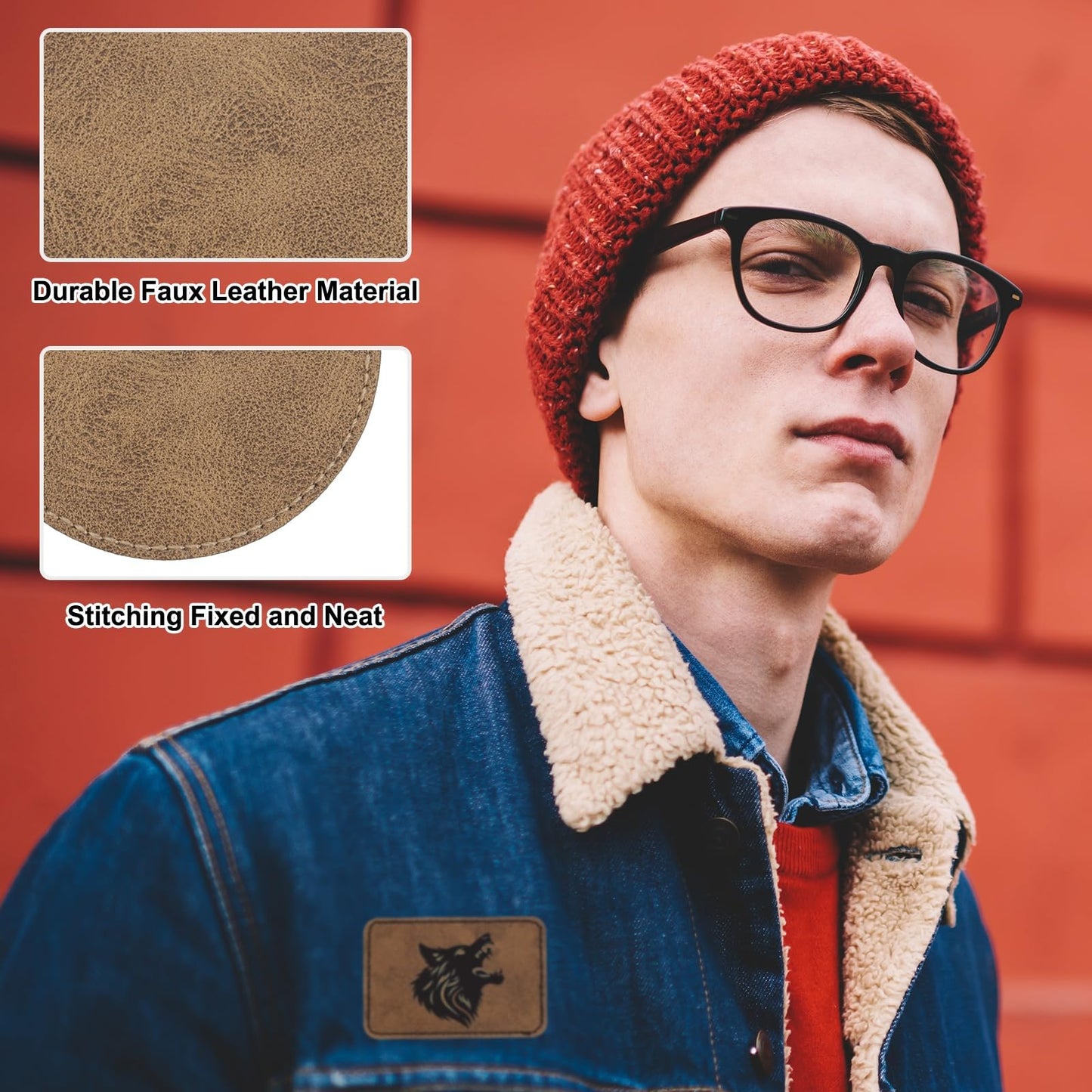 MECCANIXITY 64 Pcs Blank Leather Hat Patches, Laser Engraving Iron-on Round Laserable Rustic Leatherette Patch for Hats Cap, Light Brown 2.56x2.56Inch