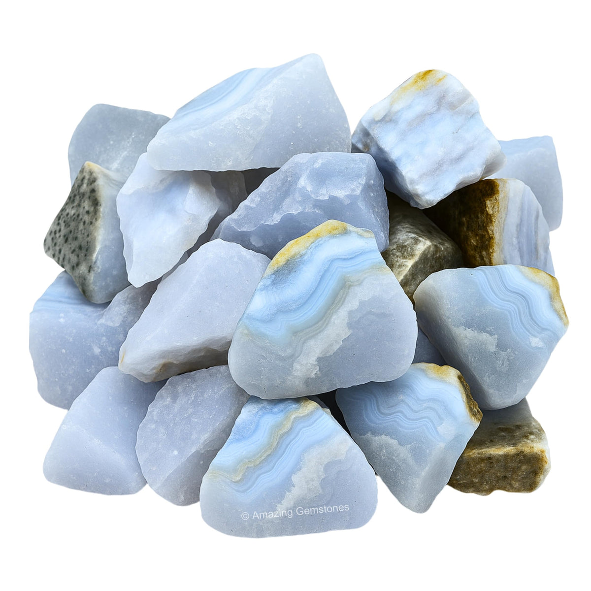 Amazing Gemstone Blue Lace Agate Raw Crystals and Healing Stones, Natural Rocks for Tumbling - DIY Raw Stones and Crystals, 2 Pieces