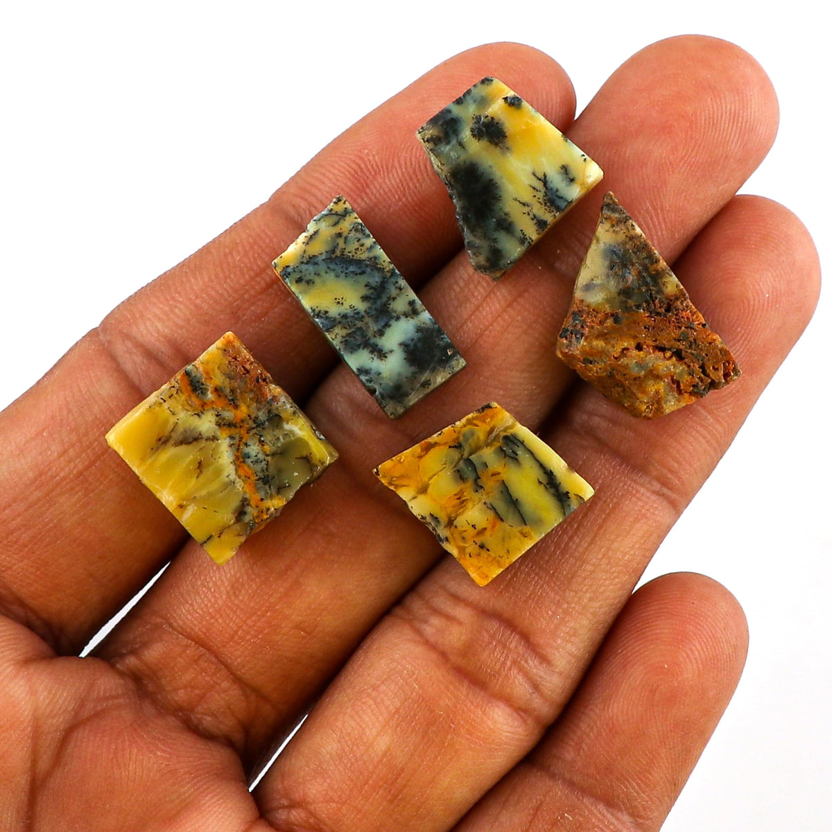 CRYSTALINES 5pcs Wholesale Natural Raw Dendrite Agate Gemstone, Untreated Rough Stone, Bulk Loose Supplies, DIY Crafts, Jewelry Making, Chakra Healing Crystals, Wire Wrap, Gem Collection, AAA Grade