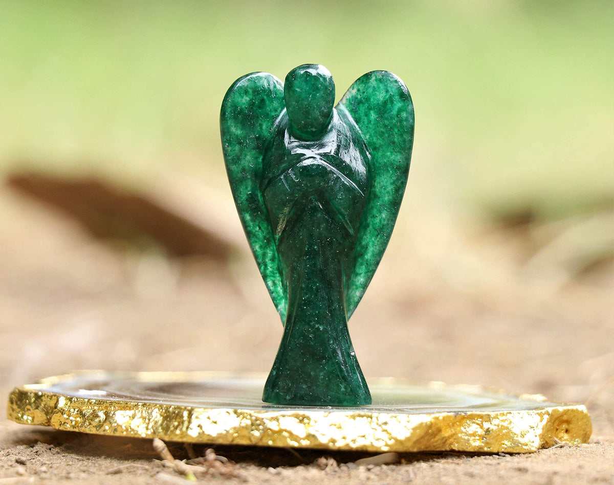 Green Aventurine Gemstone Guardian Angel Healing Crystal, Hand Carved Pocket Angel Figurine - Handmade Mini Statue for Love, Peace & Healing, Crystals for Positive Energy, Natural Gemstone Figurine