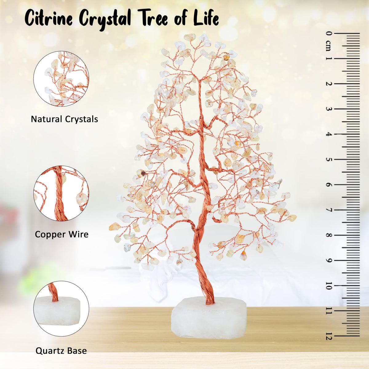 Crocon® Citrine Crystals Tree of Life Quartz Base, Birthday Gifts for Women, Men Home & Office Decor Money Tree Healing Crystals Womens Gifts Ideas House Warming Gift Sister Unique Decoration Present