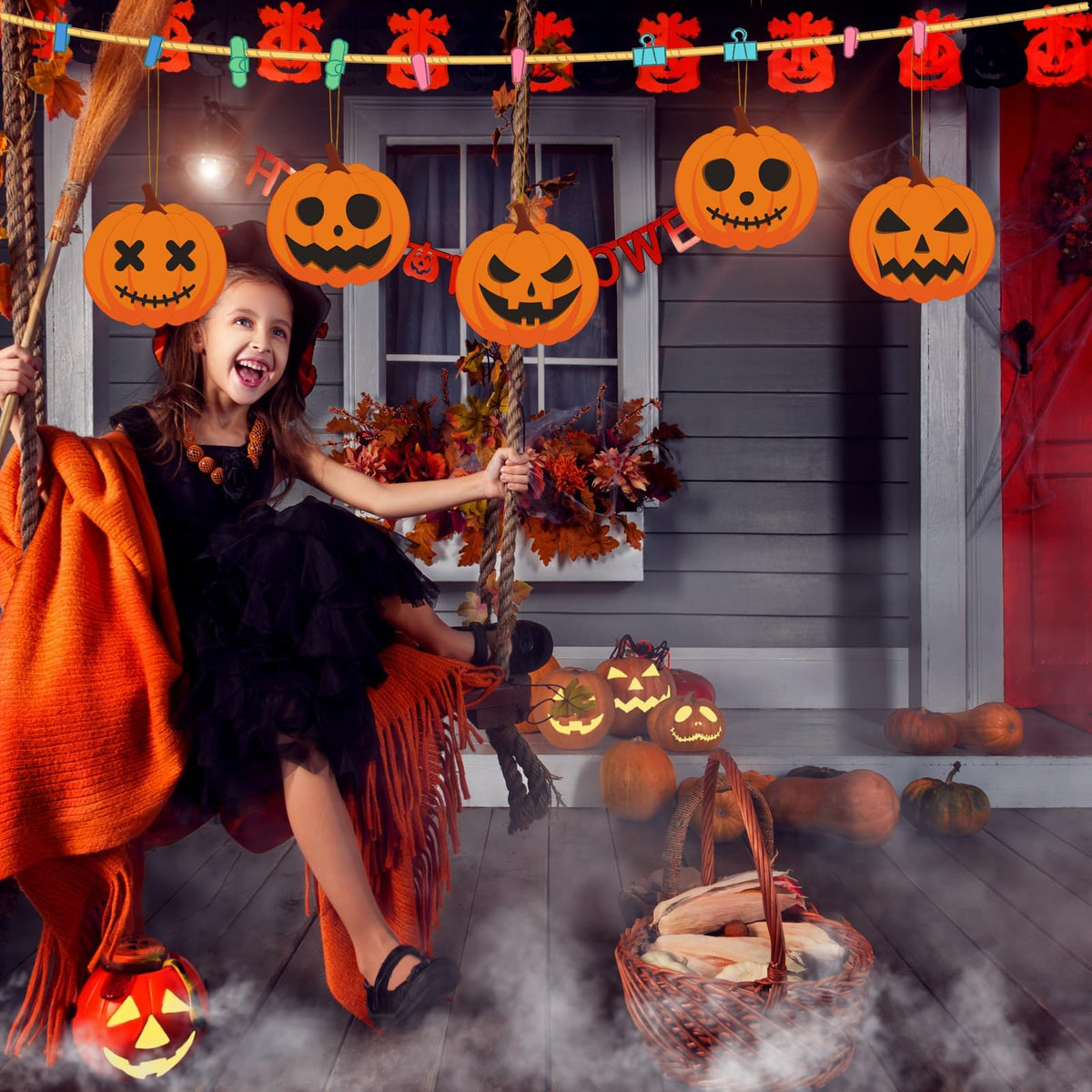 24 Pieces Halloween Pumpkin Ornaments Halloween Pumpkin Wood Tree Ornament Halloween Wooden Crafts Decorations Cute Pumpkin Halloween Wall Decor for Halloween Party Supplies