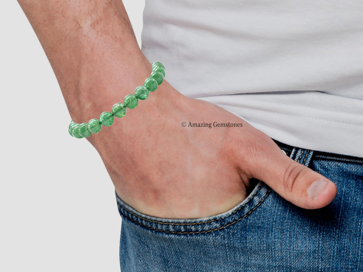 Amazing Gemstone Green Strawberry Quartz Bracelet for Women Men's Gifts - Protection Healing Crystal Bracelet - 8mm Gemstone Beaded Adjustable Bracelet Pulseras Para Hombres Mujer Stocking Stuffers