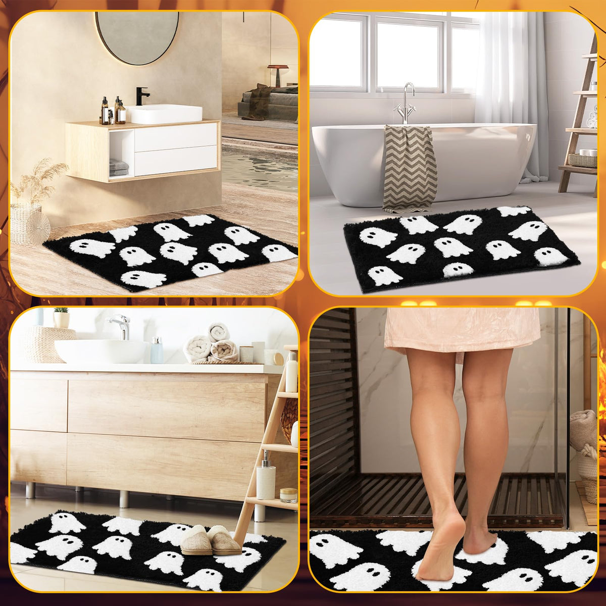 Hillsuren Black Ghost Bath Mat Soft Halloween Bathroom Rug Non Slip Cute Spooky Ghost Bathroom Decoration Shaggy Plush Microfiber Rug Halloween Decor for Home Bedroom Shower Floor, 15.75 x 23.62 Inch