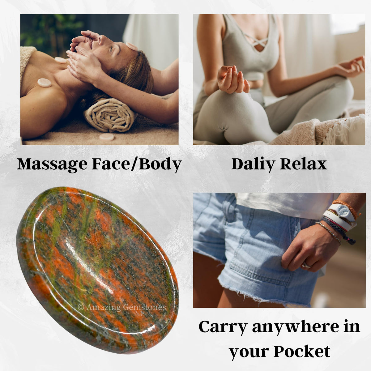 Amazing Gemstone Unakite Worry Stone Crystals and Healing Stones - Worry Stones for Stress Relief - Piedra Crystal Fidget for Meditation, Calming, Relaxation - Unique Stocking Stuffers