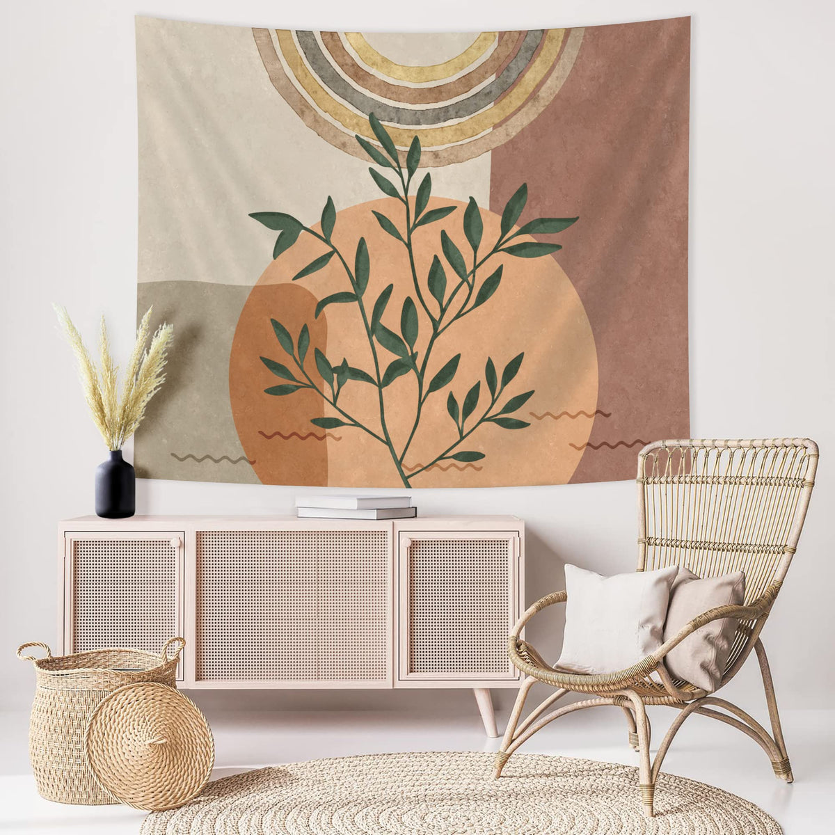 SUOTEMEIFEI Boho Plant Art Tapestry,retro Plants Tapestry Sunset Landscape Abstract Aesthetic Wall Bedroom Living Room Decor College Dorm Wall Hanging
