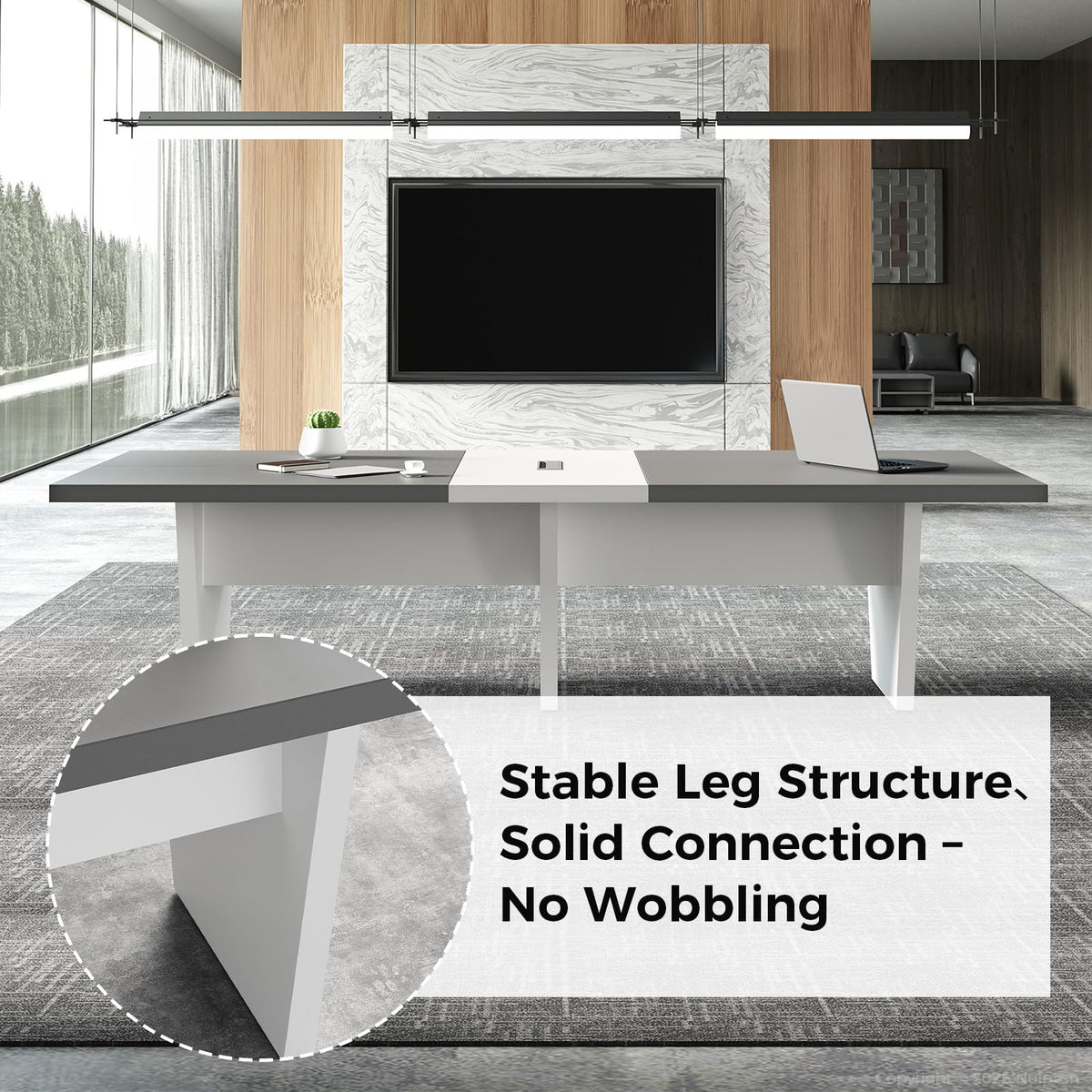 Nuipesn 10-ft Rectangular Conference Table, 119" Modern Boardroom Table for 10-12 People, 2" Thick Top with Center Cable Grommet, Two-Tone Dark Gray & White