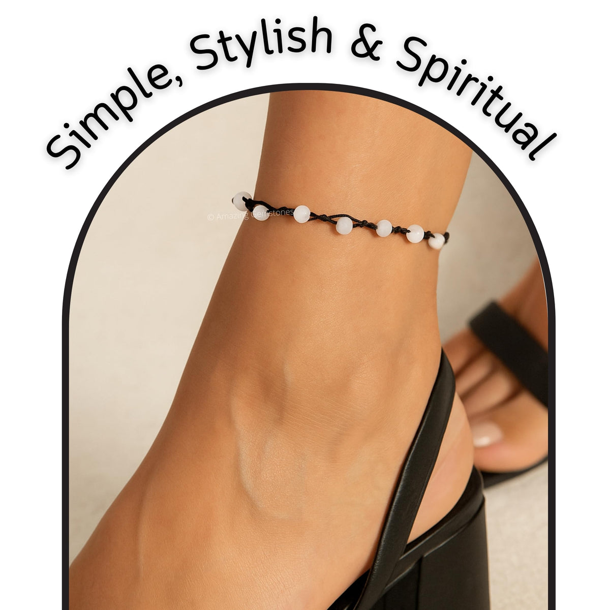 Amazing Gemstone Rainbow Moonstone Anklet Ankle Bracelets for Women - Waterproof Beaded Healing Crystal Anklets, Plus Size Chakra Gemstone Bead Anklet (Stretchy Adjustable - Hand Knotted)