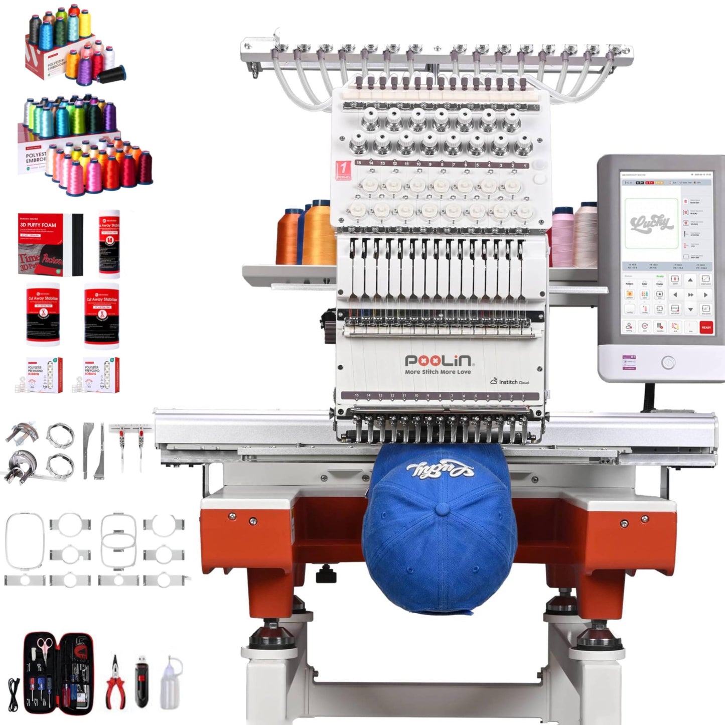 Poolin EOX 15 needle Embroidery for Mid Business,20"x14" Large Area for Jackets,Caps & 3D Puff,Shoes,1200 SPM,10" Touchscreen,WiFi &USB,Auto Color Change & Trim,Built for Continuous Produc