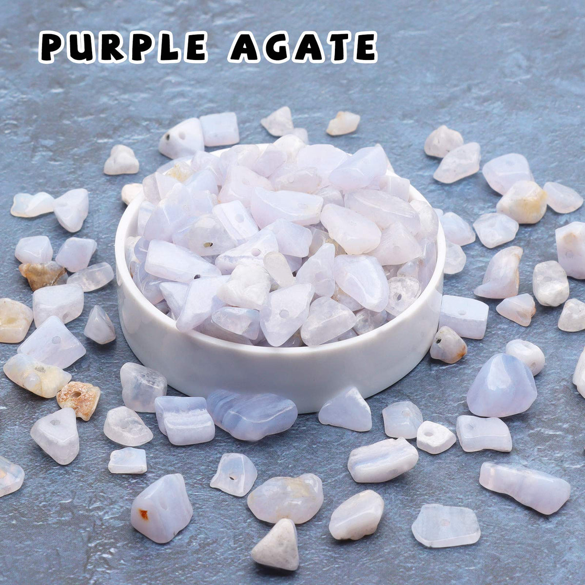 500 pcs Natural Chip Stone Beads, Purple Agate 5-8 mm Irregular Gemstones Healing Crystal Loose Rocks Bead Hole Drilled for Jewelry Making Bracelet
