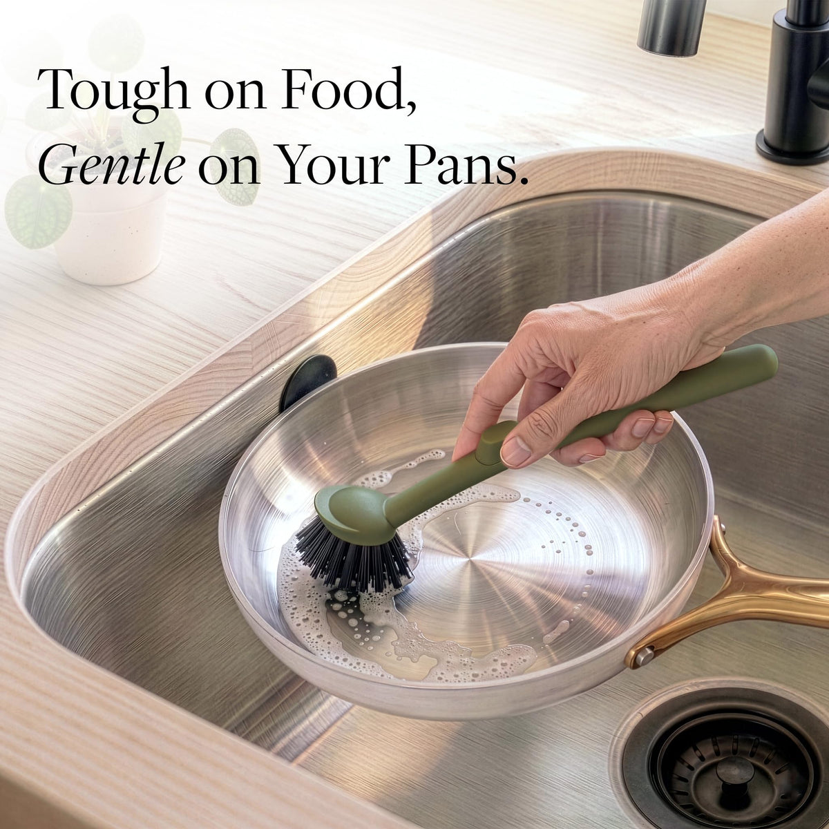 Earth & Mango Magnetic Dish Brush & Scraper, Snaps to Sink, Non-Scratch, Dishwasher Safe, Dish Scrubber – Moss Green